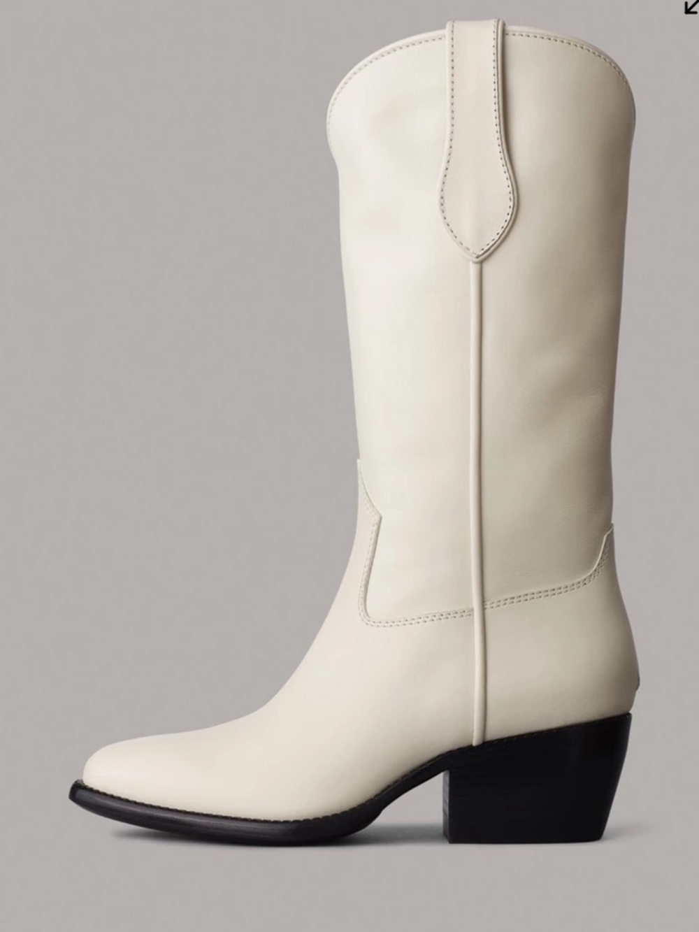 Rag & Bone White Western-Style Leather Mid-Calf Boots - Women's